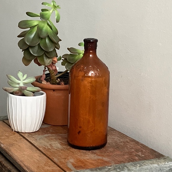 Antique Vintage Clorox Amber Brown Orange Glass Bottle Skinny Neck 16 Ounce - Picture 1 of 8